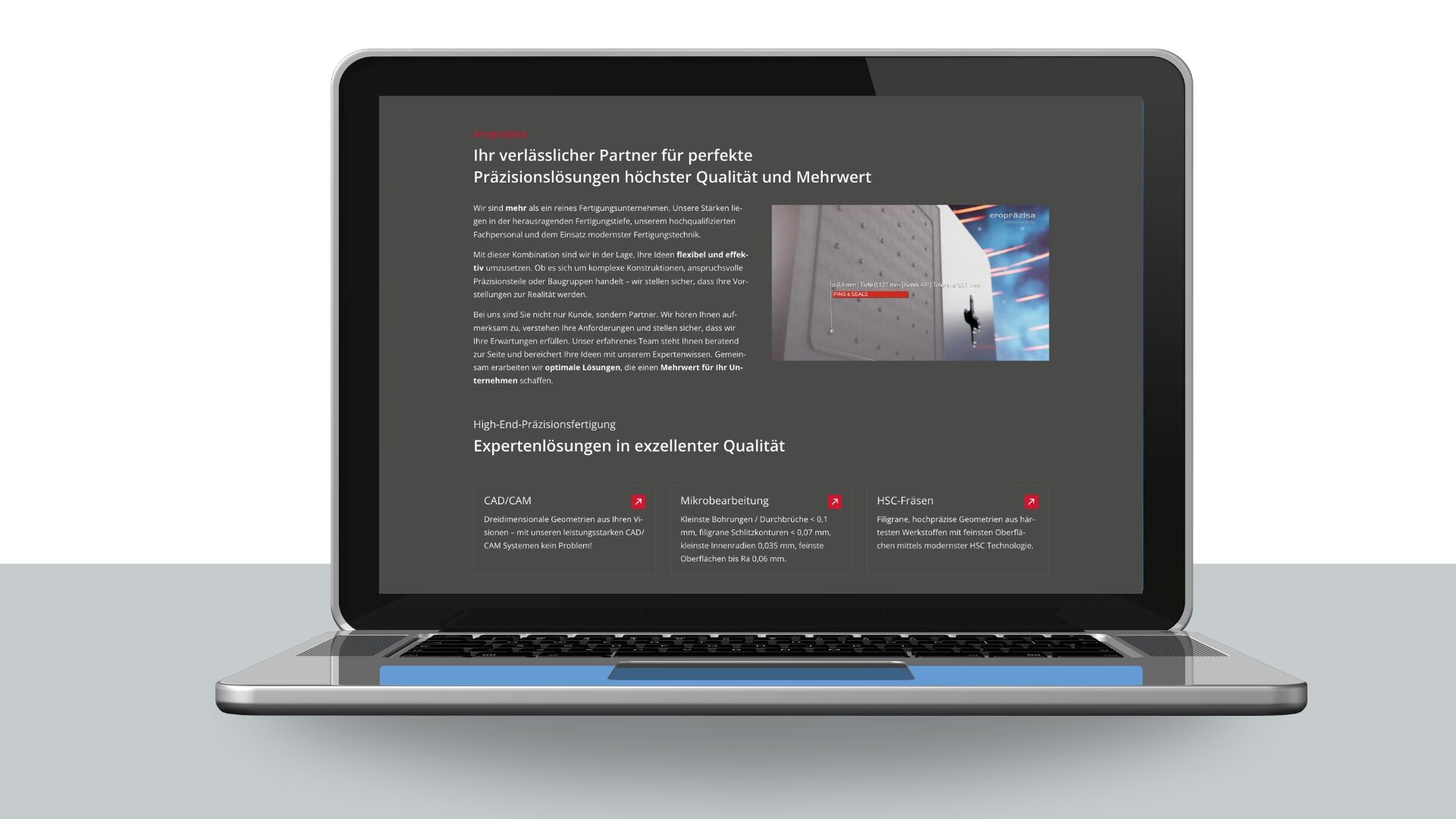 Corporate Website: Mockup Laptop mit Detailseite