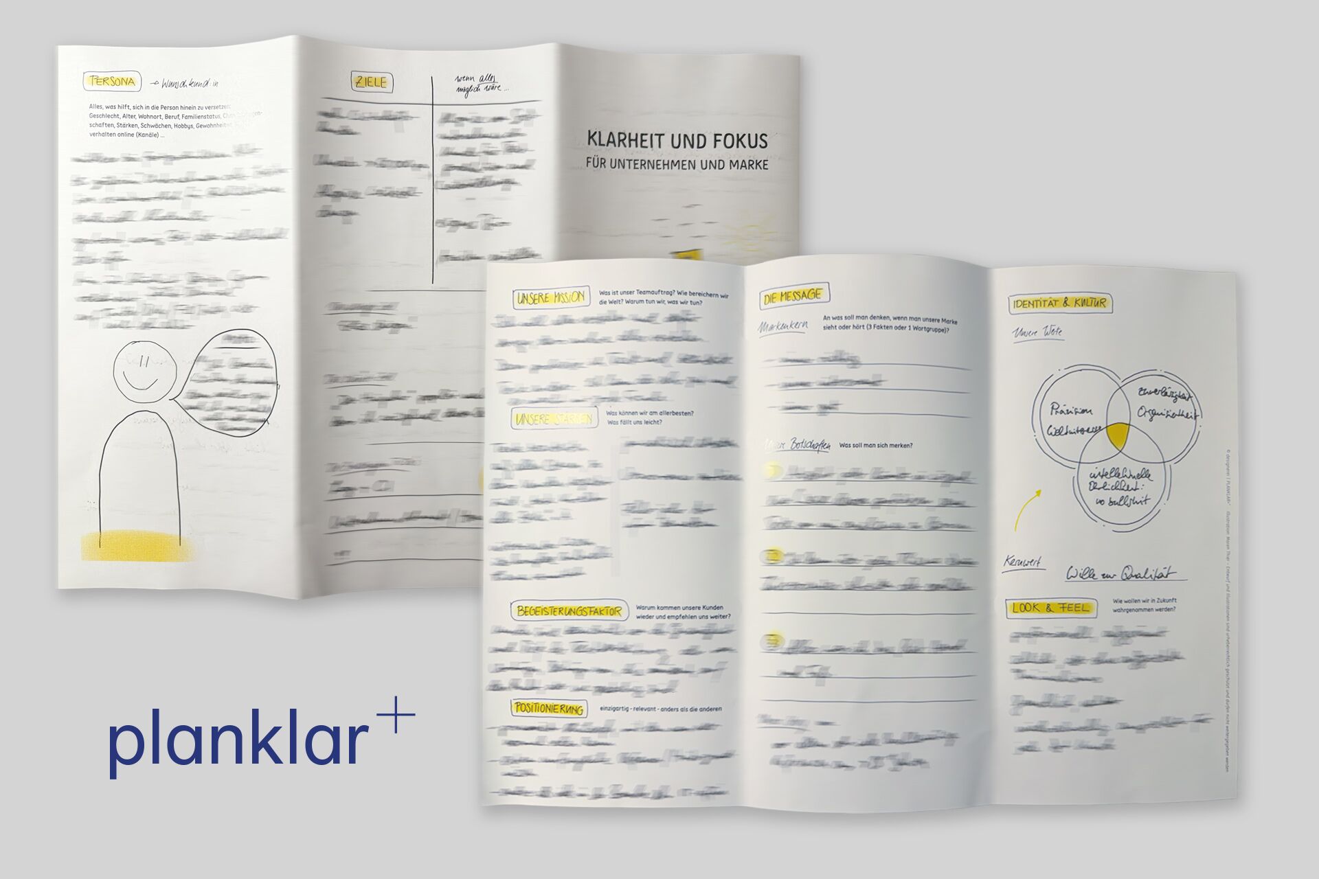Handschriftlich ausgefüllte Unterlagen als Vorbereitung für planklar® Strategieworkshop