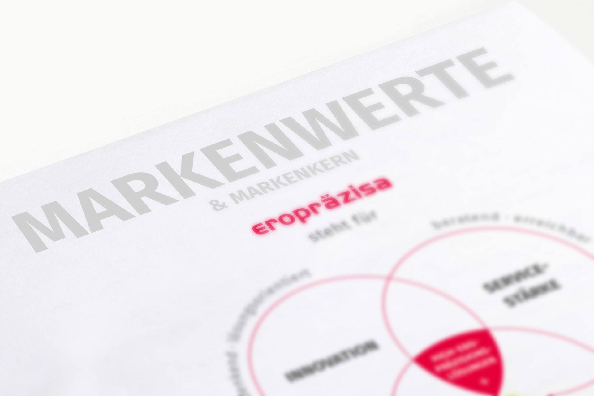 Ansicht der Markenwerte der eropräzisa Gmbh, entwickelt und ausgestaltet von der designerei Werbeagentur