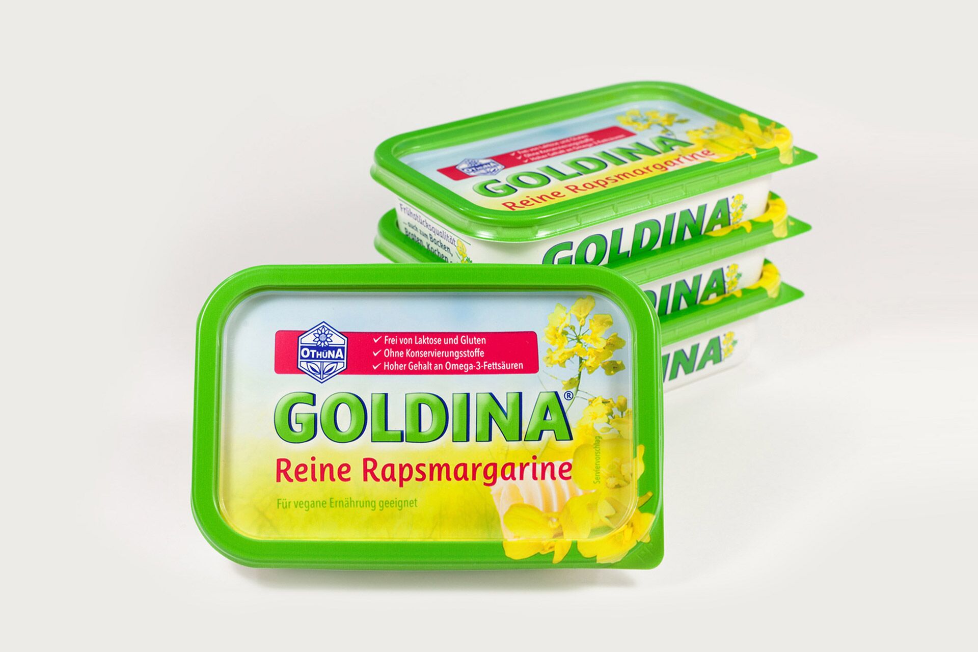 Verpackungen der Goldina Rapsmargarine nach dem Markenrelaunch