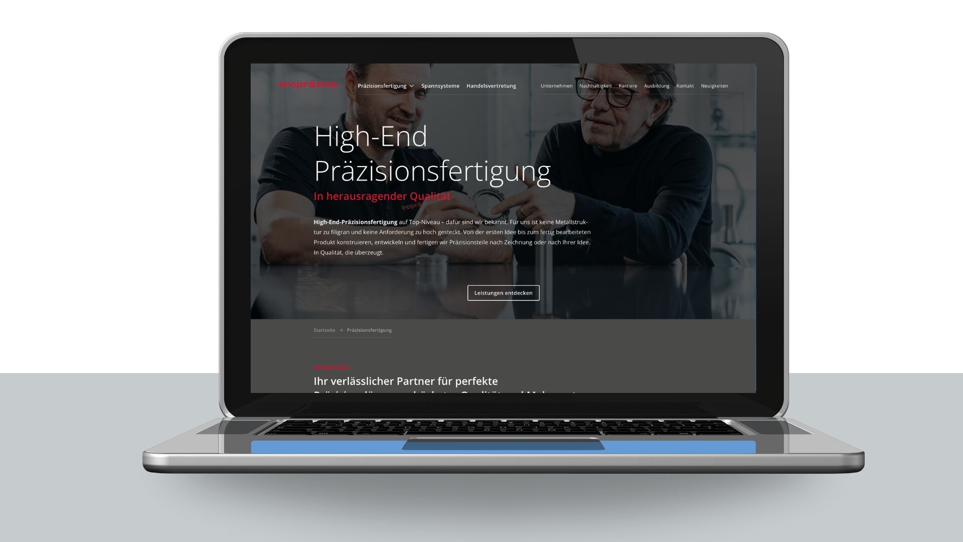 Corporate Website: Mockup Laptop mit Detailseite